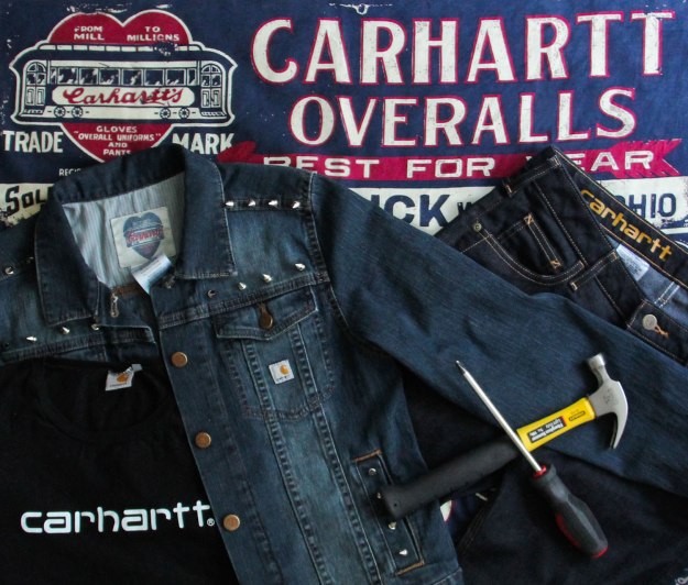 DIY studded jean jacket on Crafted in Carhartt