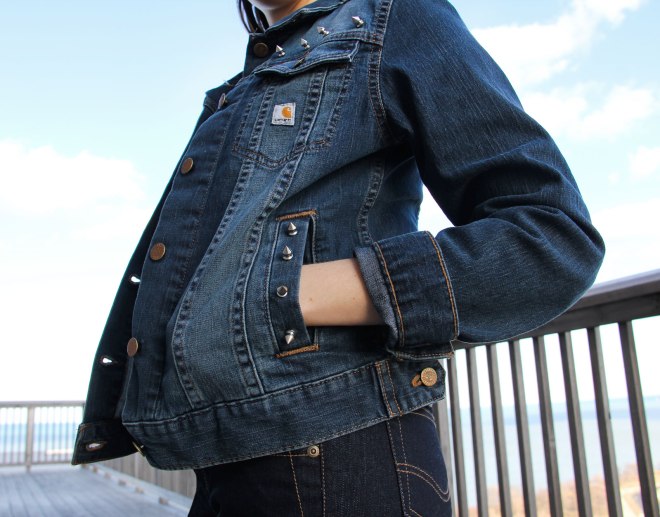 DIY studded jean jacket on Crafted in Carhartt