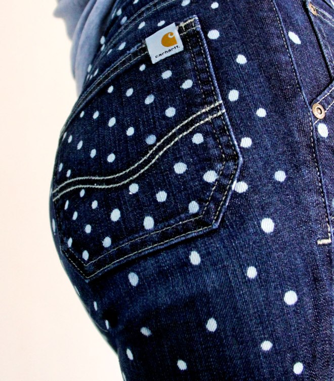 DIY polka dot Carhartt jeans